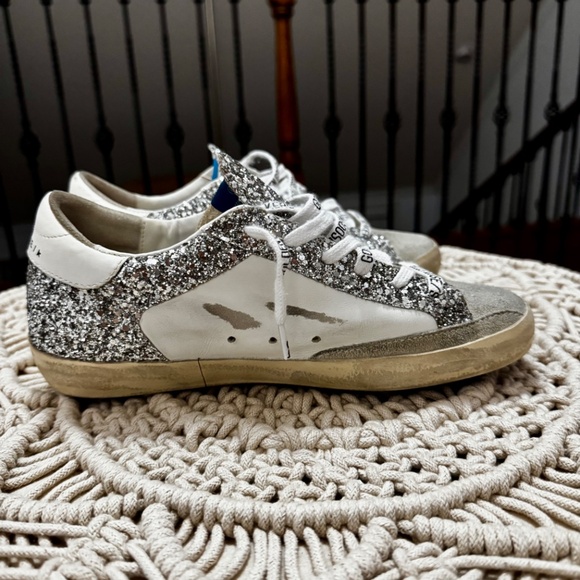 Golden Goose Silver Glitter Sneakers with Pink Star - Picture 5 of 8